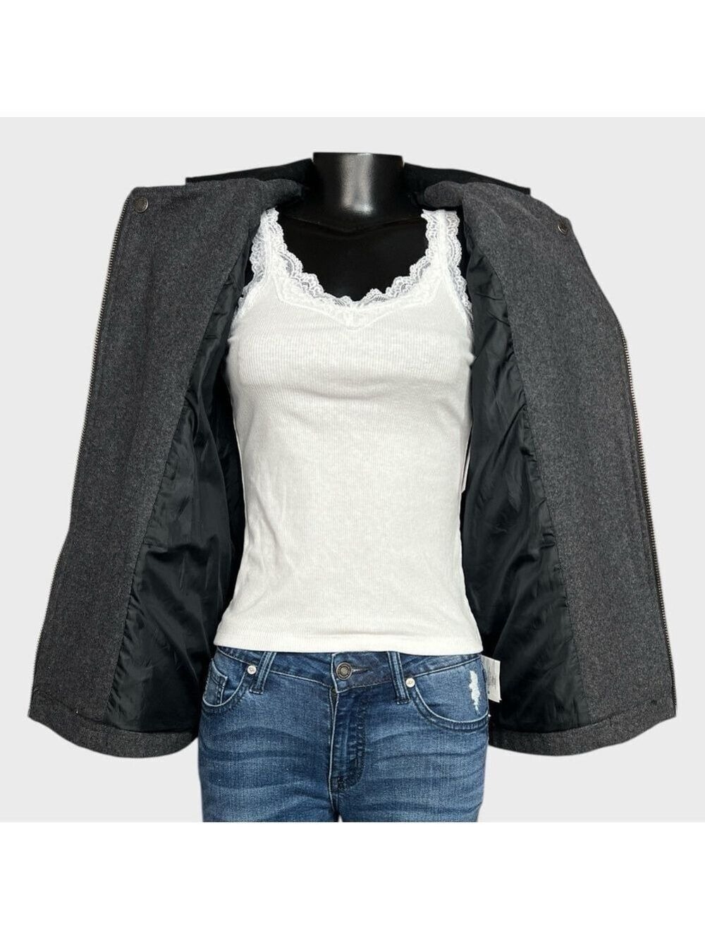 NEW Vans Womens XS PIKE Jacket Black Gray NWOT $128 Moto style Wool Punk Gothic - Picture 2 of 16